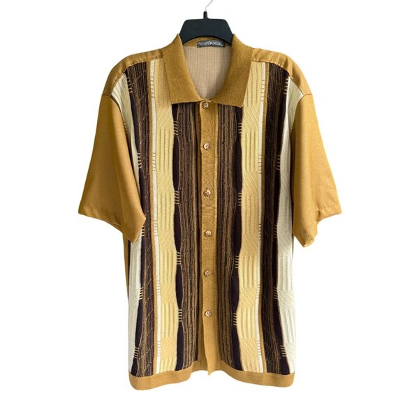 Silversilk Striped Short Sleeve Knit Button Down Shirt Men's Multicolor Casual - Picture 1 of 7